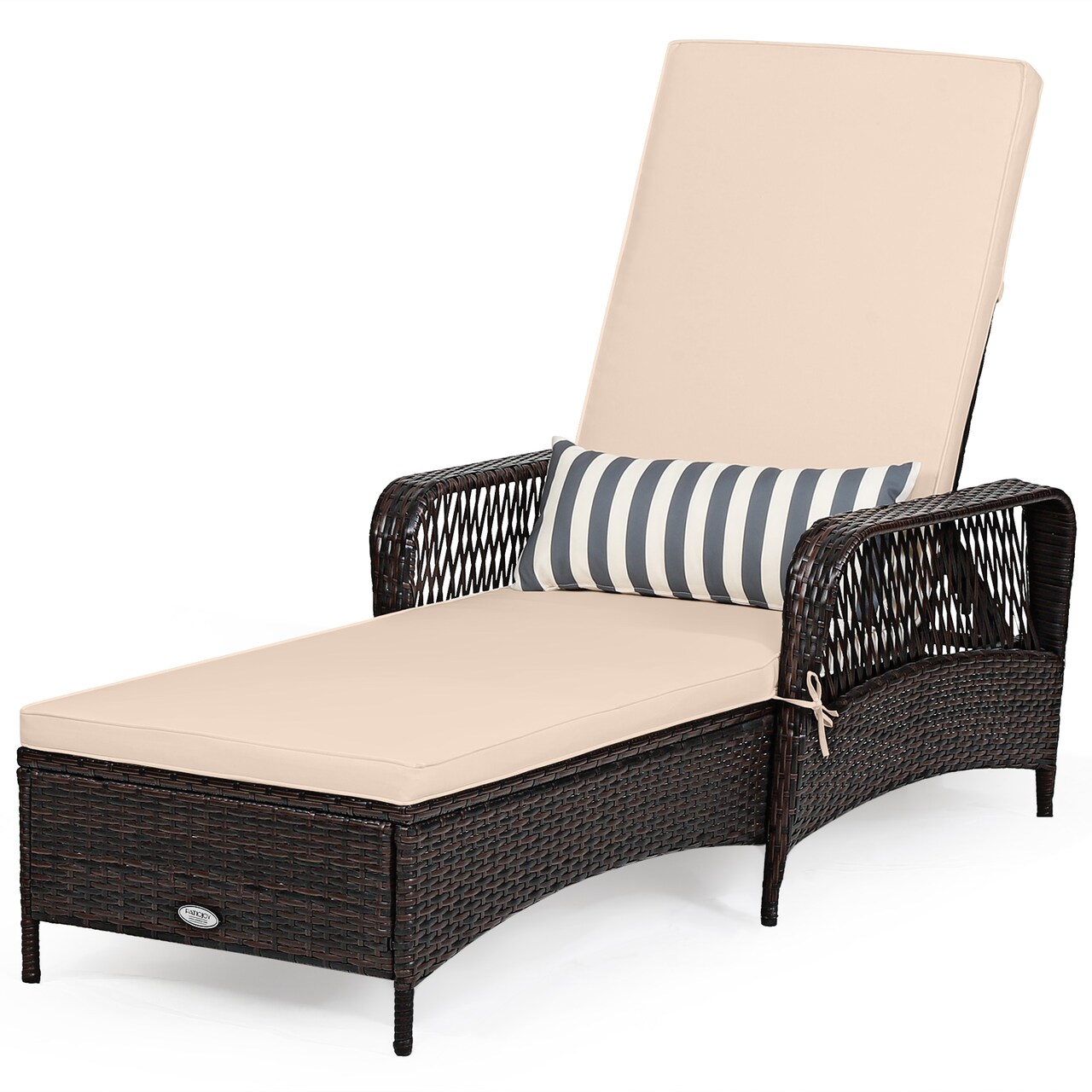 Brown Rattan Steel Patio Lounge Chair with Adjustable Backrest
